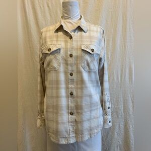 Frank And Oak Organic Cotton Plaid Flannel Shirt Cream Beige‎